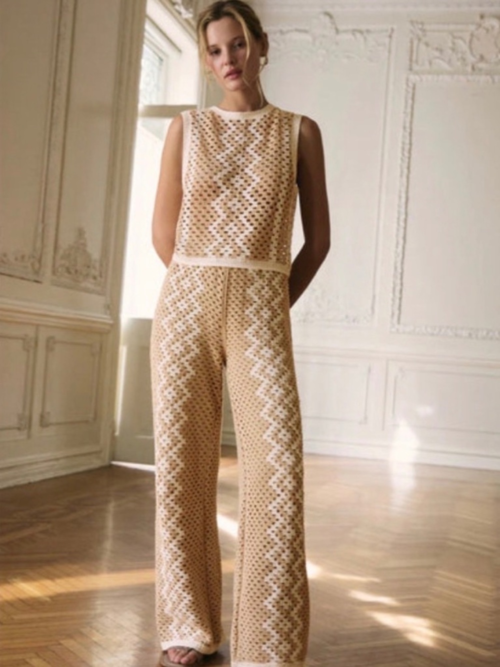 Z Supply Oasis Crochet Top & Loma Crochet Pant Set Beige Cotton Boho Small - Picture 5 of 12